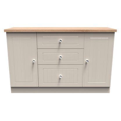 Vienna Large Sideboard Off-white & Light Oak 2 Doors 2 Shelves 3 Drawers 126cm
