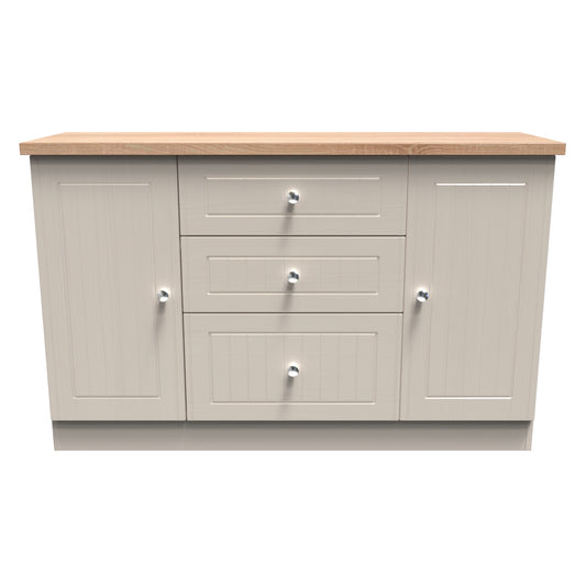 Vienna Large Sideboard Off-white & Light Oak 2 Doors 2 Shelves 3 Drawers 126cm
