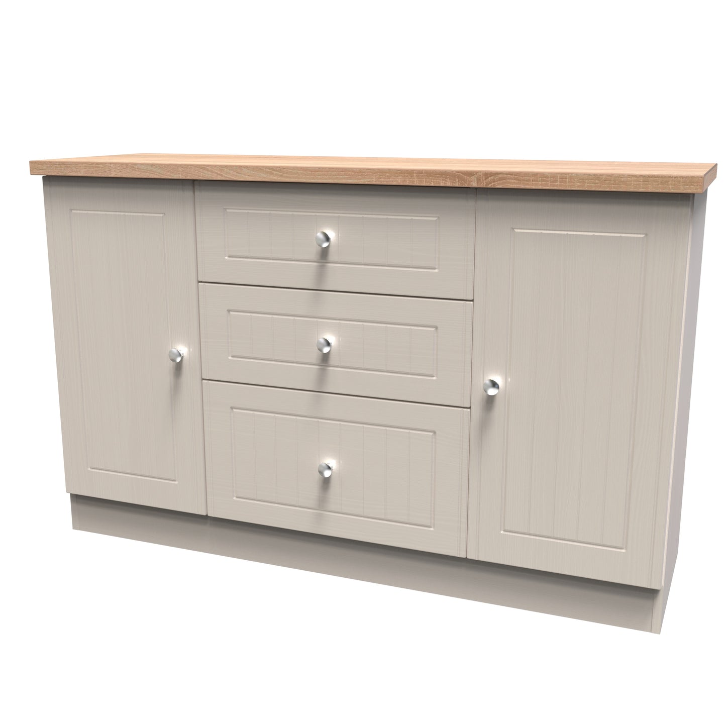Vienna Large Sideboard Off-white & Light Oak 2 Doors 2 Shelves 3 Drawers 126cm
