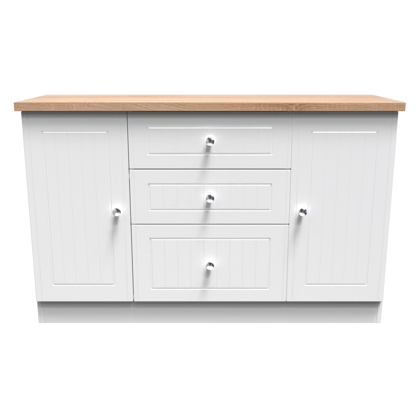 Vienna Large Sideboard White & Light Oak 2 Doors 2 Shelves 3 Drawers 126cm