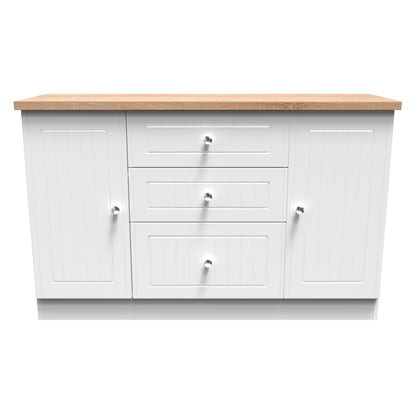 Vienna Large Sideboard White & Light Oak 2 Doors 2 Shelves 3 Drawers 126cm