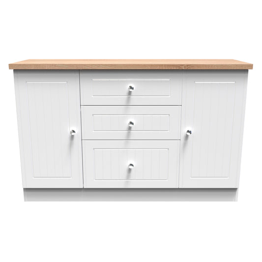 Vienna Large Sideboard White & Light Oak 2 Doors 2 Shelves 3 Drawers 126cm