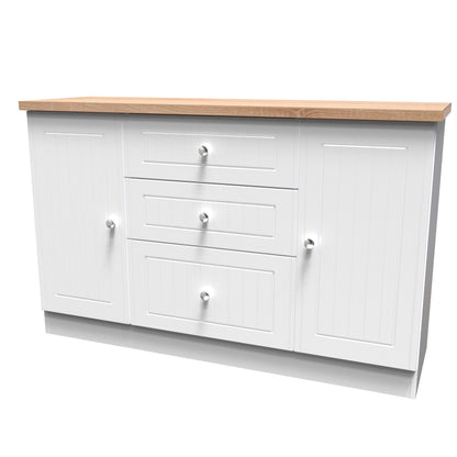 Vienna Large Sideboard White & Light Oak 2 Doors 2 Shelves 3 Drawers 126cm
