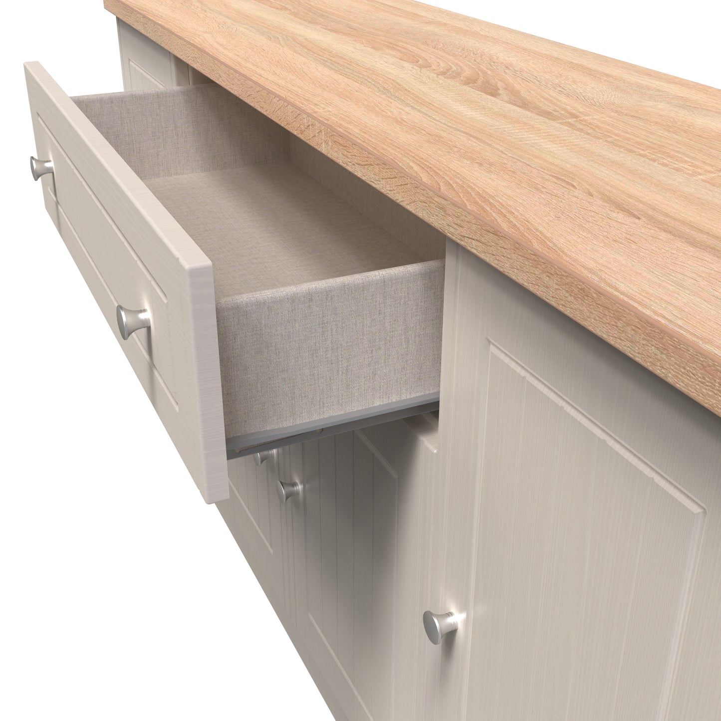 Vienna Large Sideboard Off-white & Light Oak 4 Doors 2 Shelves 1 Drawer 144cm