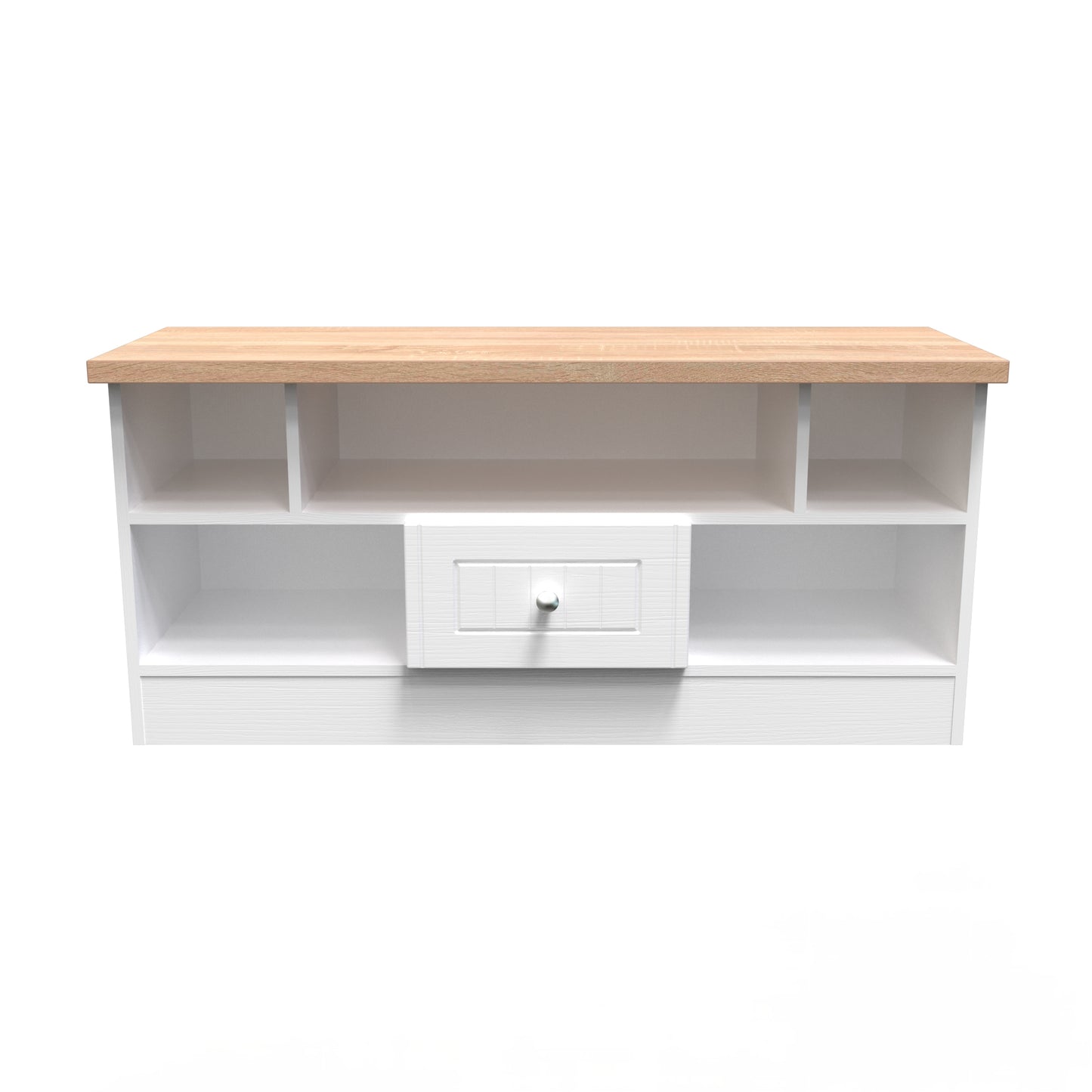 Vienna TV Unit White & Light Oak 5 Shelves 1 Drawer 110cm
