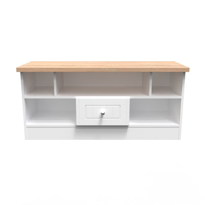 Vienna TV Unit White & Light Oak 5 Shelves 1 Drawer 110cm