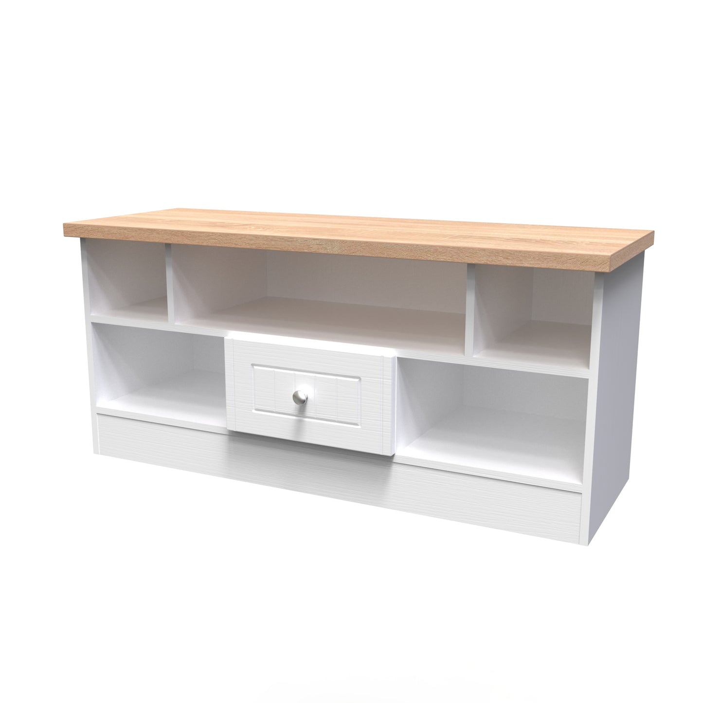Vienna TV Unit White & Light Oak 5 Shelves 1 Drawer 110cm