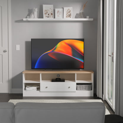 Vienna TV Unit White & Light Oak 5 Shelves 1 Drawer 39cm