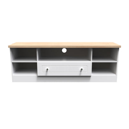 Vienna TV Unit White & Light Oak 5 Shelves 1 Drawer 39cm