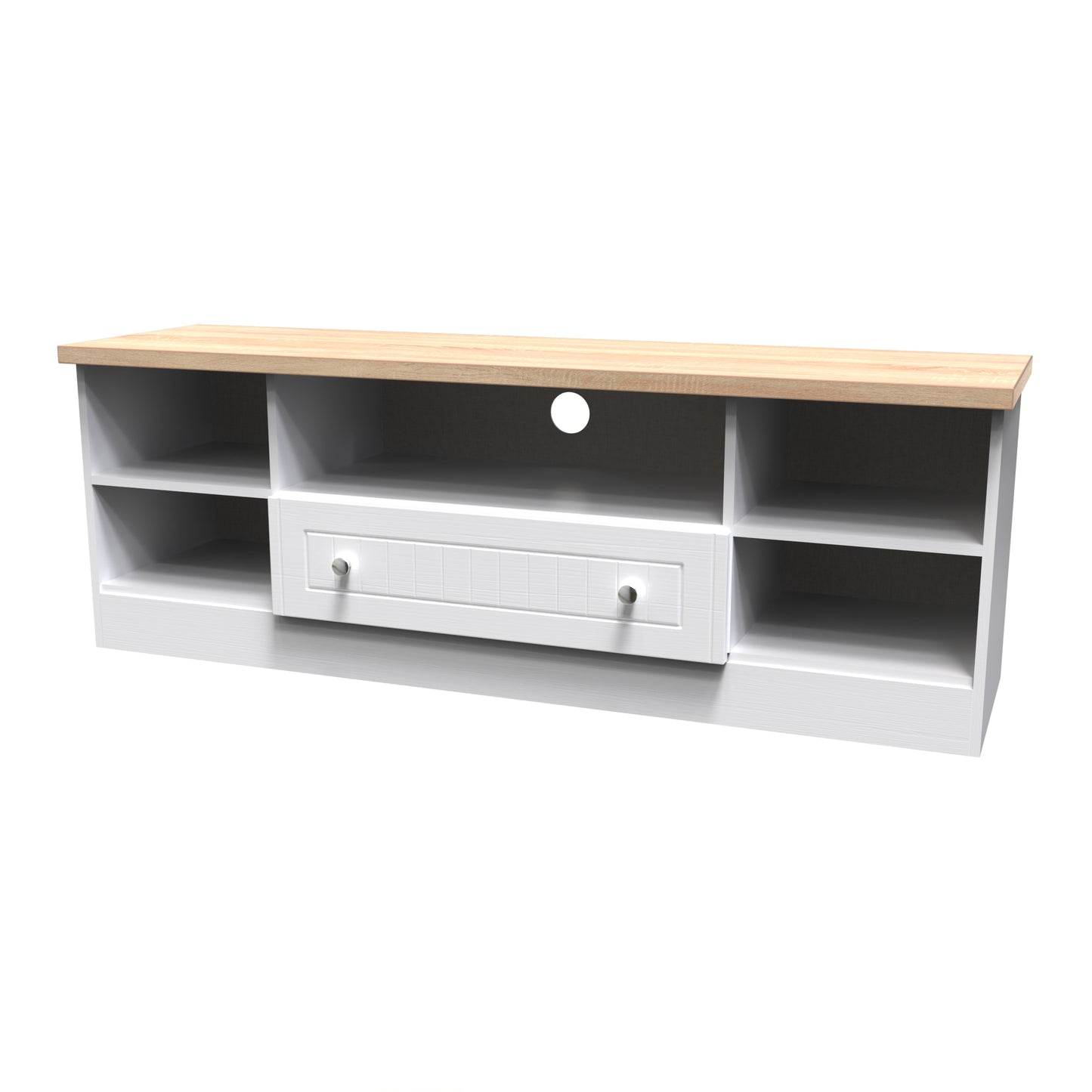 Vienna TV Unit White & Light Oak 5 Shelves 1 Drawer 39cm