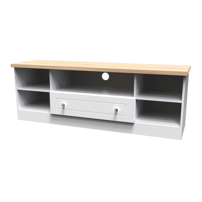 Vienna TV Unit White & Light Oak 5 Shelves 1 Drawer 39cm