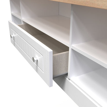 Vienna TV Unit White & Light Oak 5 Shelves 1 Drawer 39cm