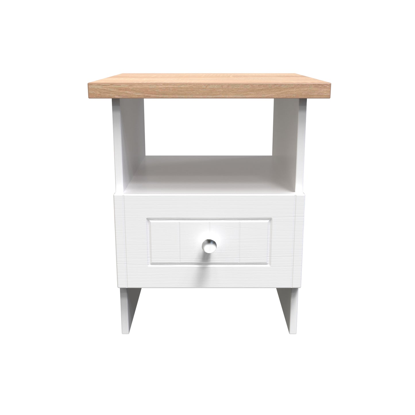 Vienna Side Table White & Light Oak 1 Shelf 1 Drawer 44cm