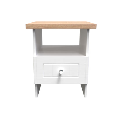 Vienna Side Table White & Light Oak 1 Shelf 1 Drawer 44cm