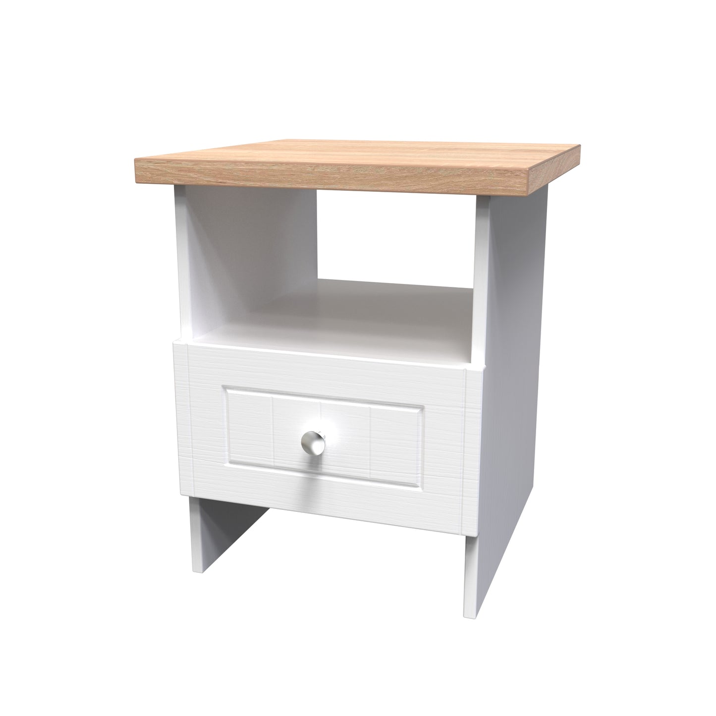 Vienna Side Table White & Light Oak 1 Shelf 1 Drawer 44cm