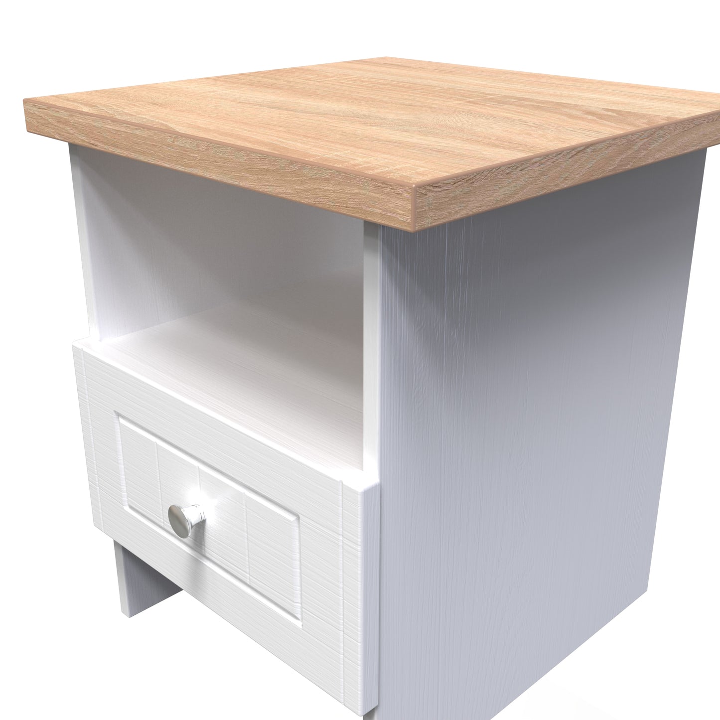 Vienna Side Table White & Light Oak 1 Shelf 1 Drawer 44cm