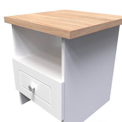 Vienna Side Table White & Light Oak 1 Shelf 1 Drawer 44cm