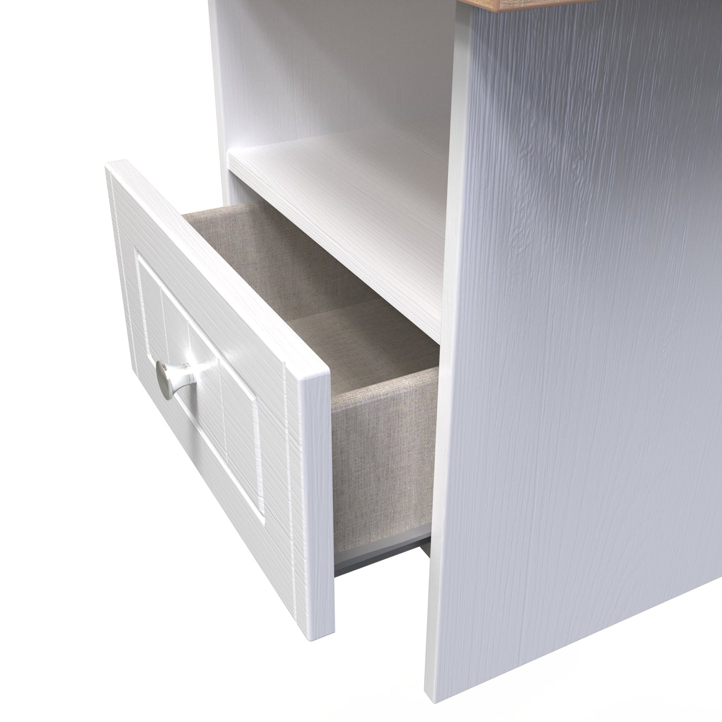 Vienna Side Table White & Light Oak 1 Shelf 1 Drawer 44cm