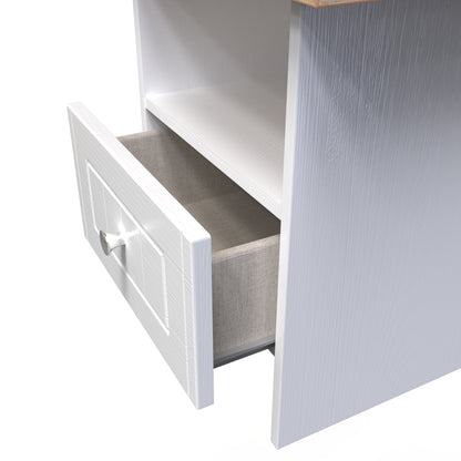 Vienna Side Table White & Light Oak 1 Shelf 1 Drawer 44cm