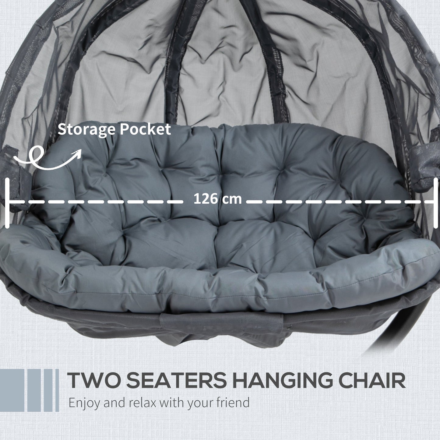Double Hanging Egg Chair 2 Seaters Texteline Swing Hammock Chair with Stand