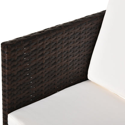 5-Piece Rattan Garden Furniture Space-saving Wicker Weave Sofa Set Conservatory Dining Table Table Chair Footrest Cushioned Brown