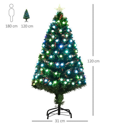 Homcom 5FT Pre-Lit Artificial Christmas Tree w/Fibre Optic Decorations LED Light Holiday Home Xmas Decoration Green