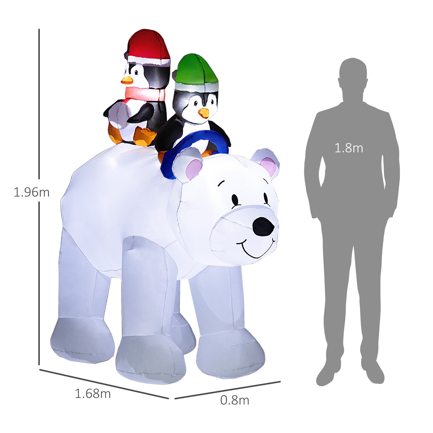 Polar Bear & Penguins Inflatable Christmas Decoration - 196cm