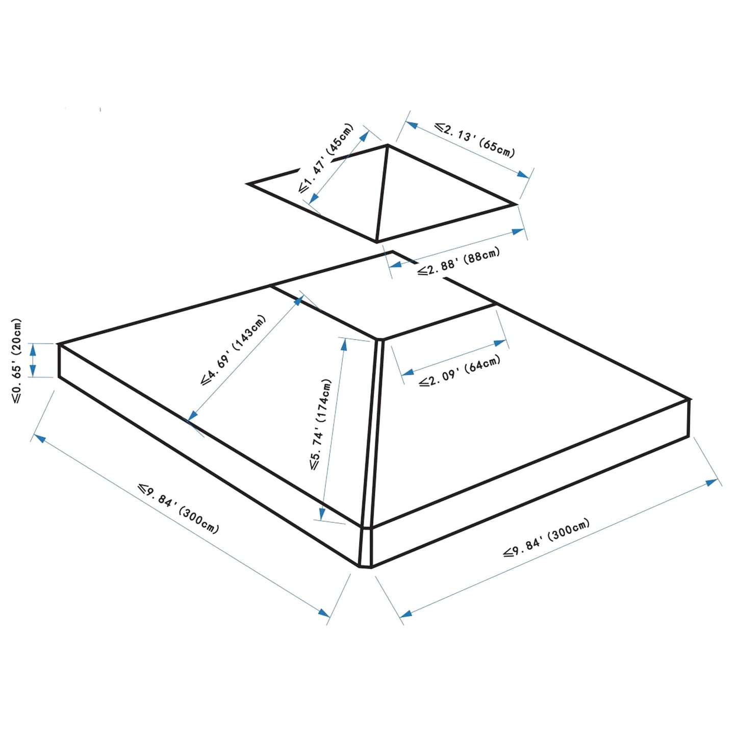 3x3 m Double-Tier Canopy Top Replacement-Coffee
