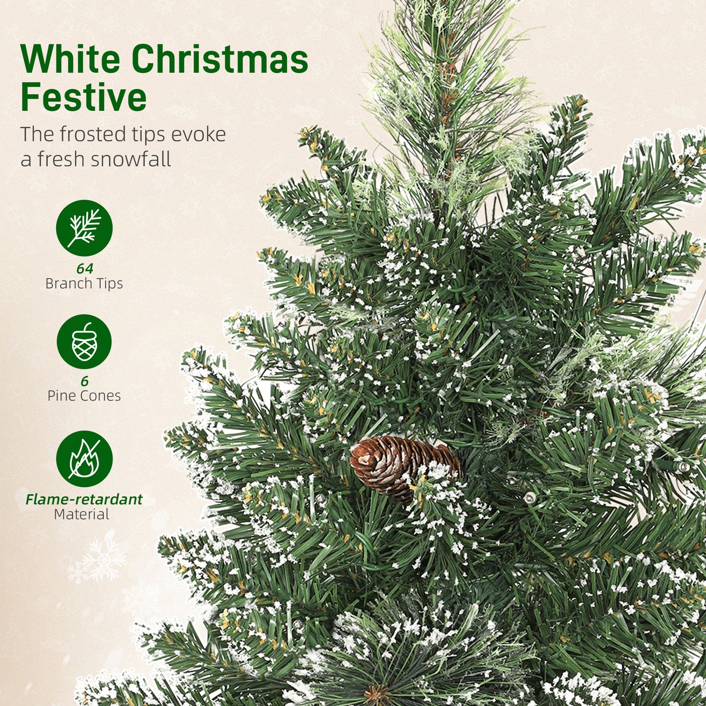 2ft Prelit Christmas Tree Artificial - White Frosted Green Ornament Warm White 64 Tips