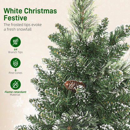 2ft Prelit Christmas Tree Artificial - White Frosted Green Ornament Warm White 64 Tips