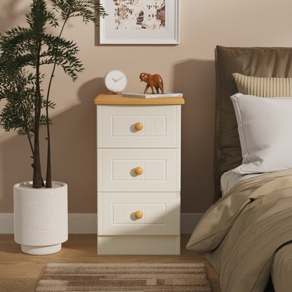 Warwick Bedside Table Cream & Oak 3 Drawers 40cm