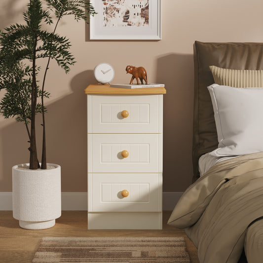Warwick Bedside Table Cream & Oak 3 Drawers 40cm