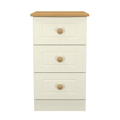 Warwick Bedside Table Cream & Oak 3 Drawers 40cm