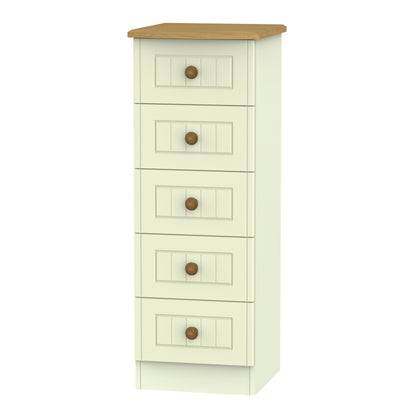 Warwick Tall Tallboy Cream & Oak 5 Drawers 40cm
