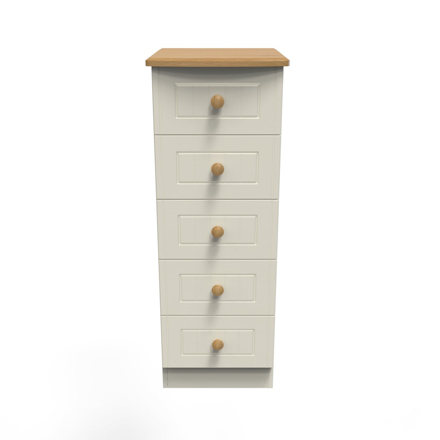 Warwick Tall Tallboy Cream & Oak 5 Drawers 40cm