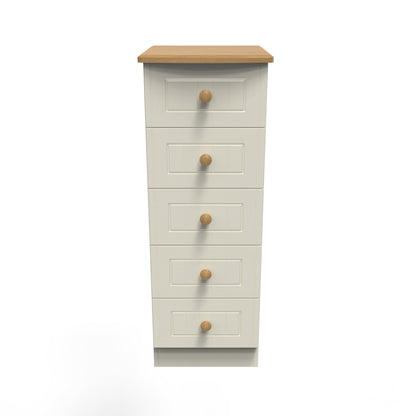 Warwick Tall Tallboy Cream & Oak 5 Drawers 40cm