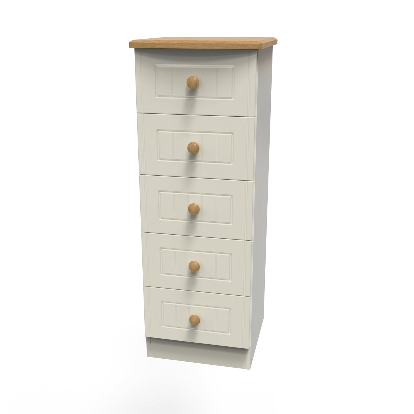 Warwick Tall Tallboy Cream & Oak 5 Drawers 40cm