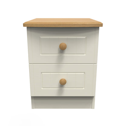 Warwick Bedside Table Cream & Oak 2 Drawers 40cm