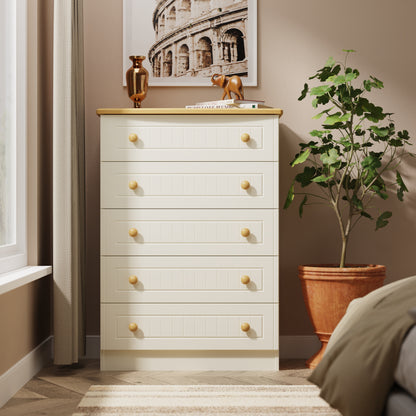 Warwick Tall Chest of Drawers Cream & Oak 5 Drawers 77cm