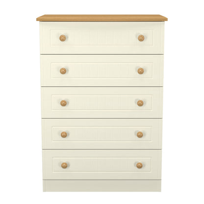 Warwick Tall Chest of Drawers Cream & Oak 5 Drawers 77cm