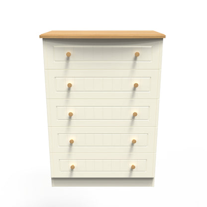 Warwick Tall Chest of Drawers Cream & Oak 5 Drawers 77cm