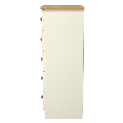 Warwick Tall Chest of Drawers Cream & Oak 5 Drawers 77cm