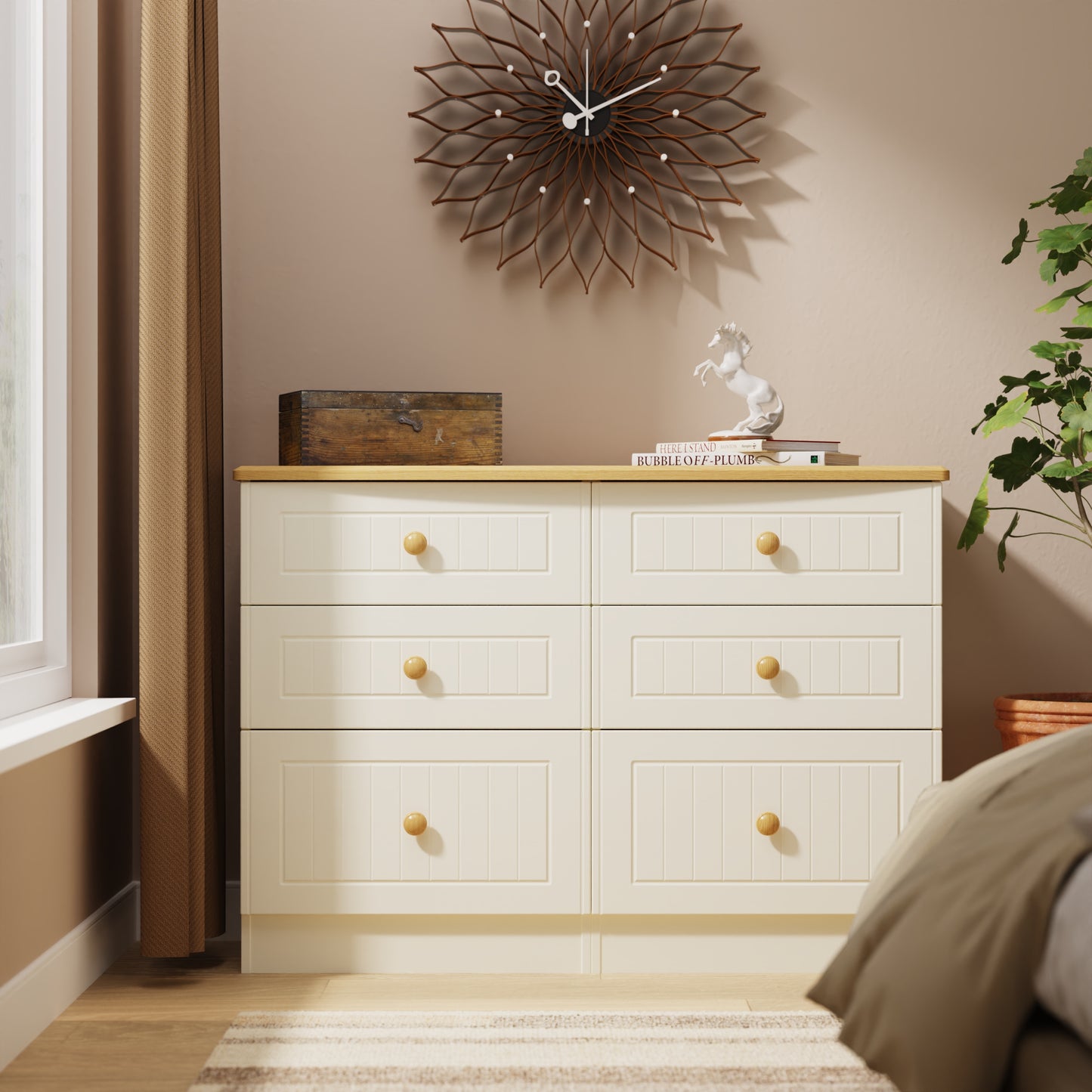 Warwick Large Chest of Drawers Cream & Oak 6 Drawers 112cm