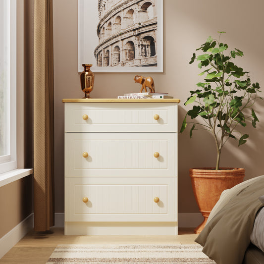 Warwick Chest of Drawers Cream & Oak 3 Drawers 42cm