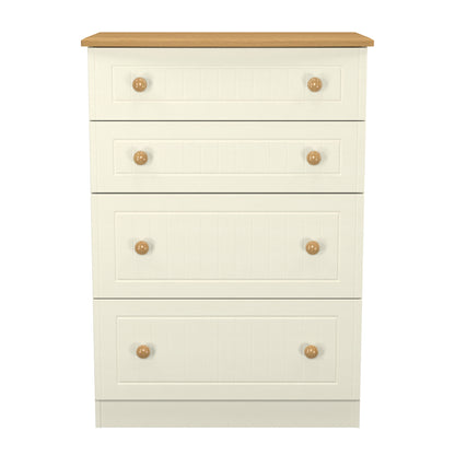Warwick Tall Chest of Drawers Cream & Oak 4 Drawers 77cm