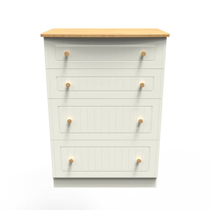 Warwick Tall Chest of Drawers Cream & Oak 4 Drawers 77cm