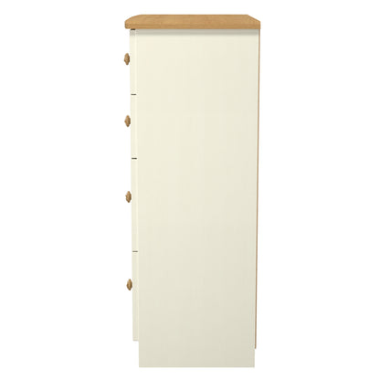 Warwick Tall Chest of Drawers Cream & Oak 4 Drawers 77cm