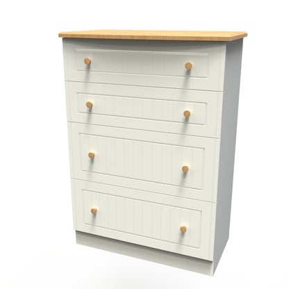 Warwick Tall Chest of Drawers Cream & Oak 4 Drawers 77cm