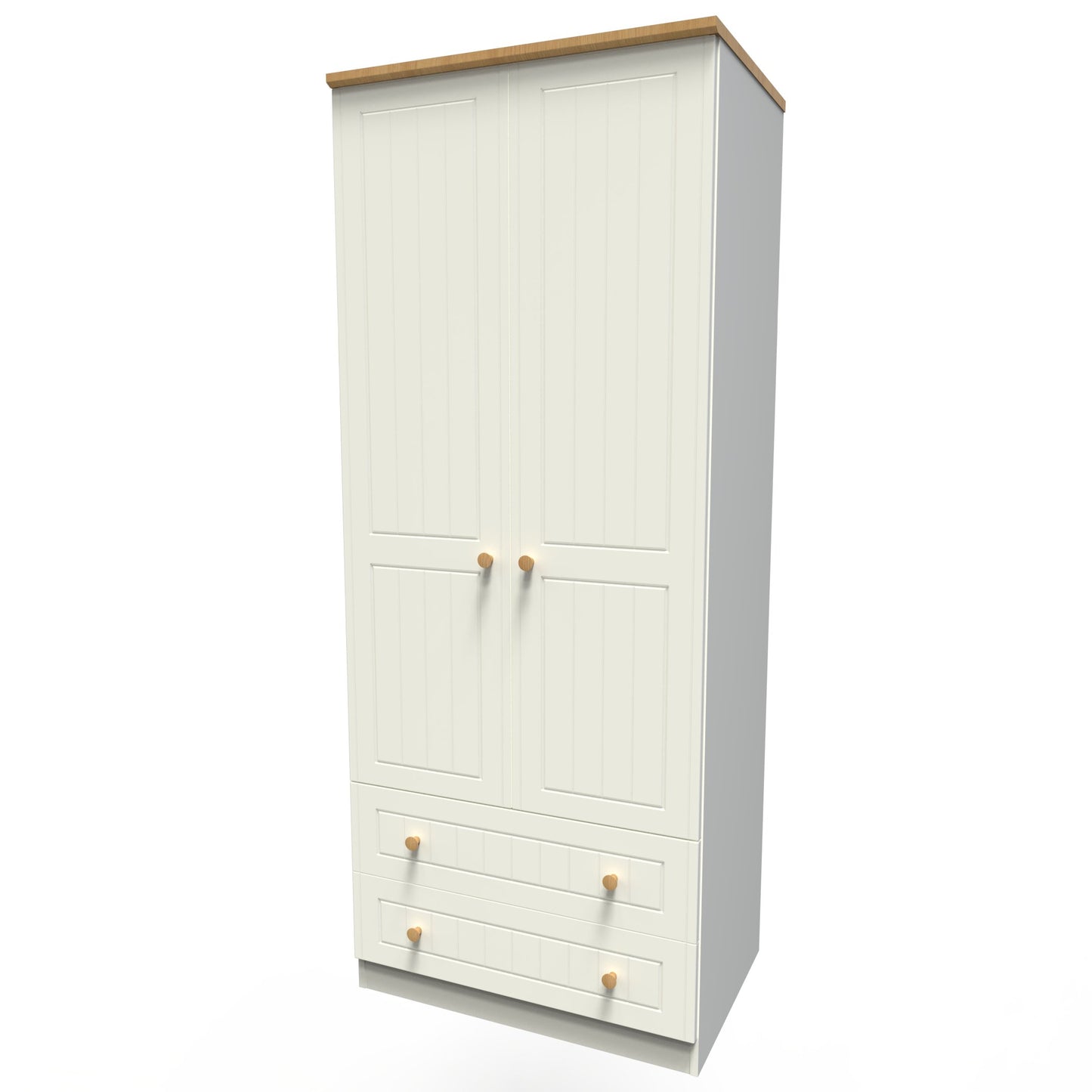 Warwick Tall Wardrobe Cream & Oak 2 Doors 2 Drawers 74cm
