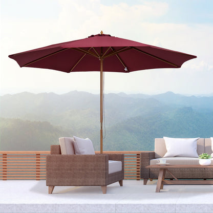 3M Fir Wooden Parasol Garden Umbrellas 8 Ribs Bamboo Sun Shade Patio Outdoor Umbrella Canopy